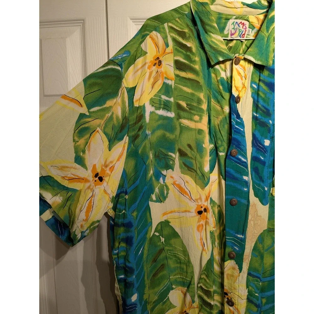 Vtg. Jams World Shirt Mens 2XL Green Tropical Floral Hawaiian Aloha Rayon‎ USA - Picture 4 of 15